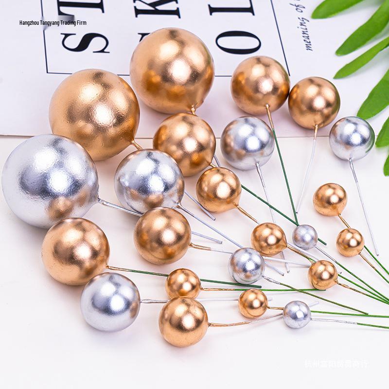 100pcs Cake Toppers: Gold, Silver, and Colorful Balls for Birthday Party Decorations