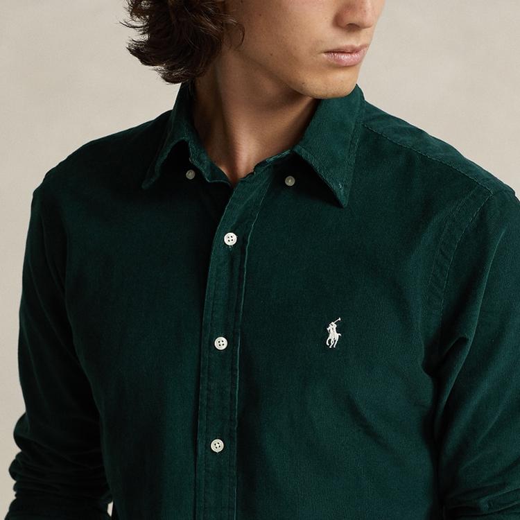 Polo Ralph Lauren Solid Color Point Collar Long Sleeve Shirt Men Shirts Green MNPOWOV16823237-300
