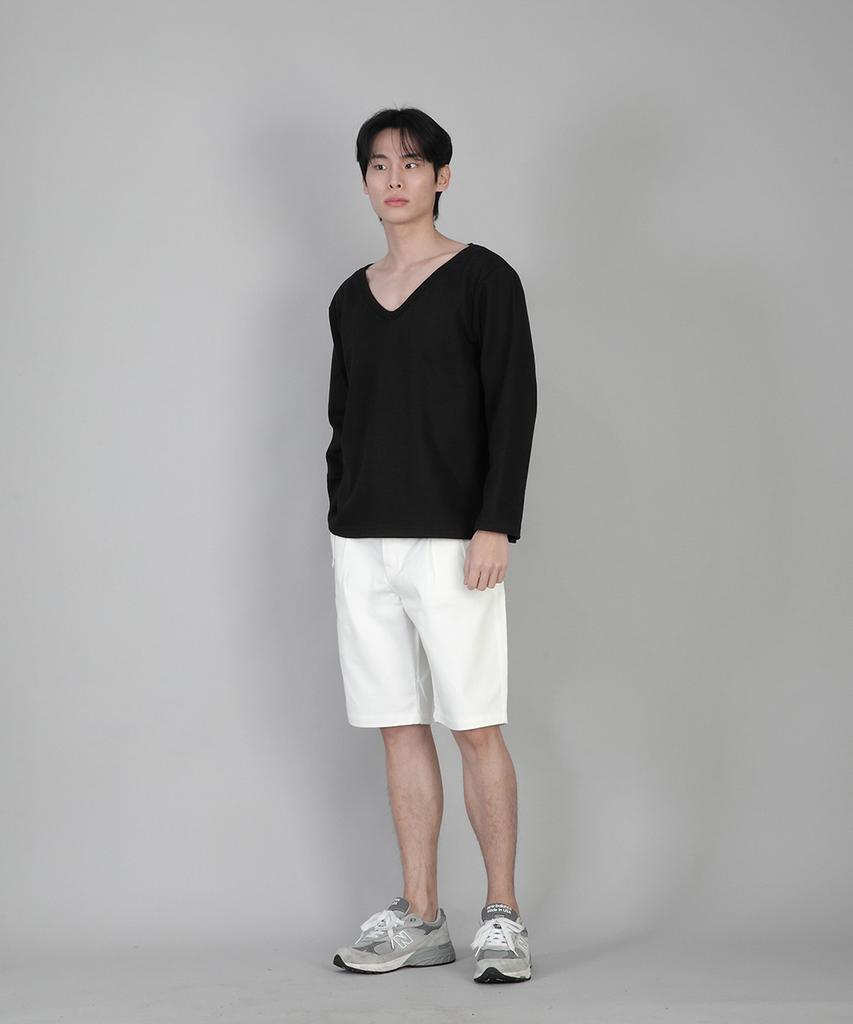 Seinteukeulu Plain Big V-Neck Long Sleeve Tee Bigv-879 Black