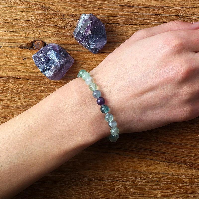 8mm Beads Fluorite Bracelet with Natural Stones Charm Jewelry for Women Yoga Meditation Healing Energy Bangle for Man Gift