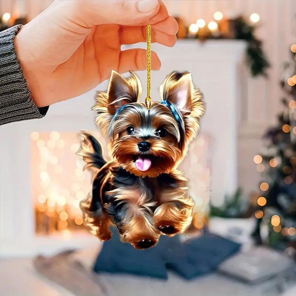 Car Mirror Cute Dog Hanging Lively Playful Yorkie Hanging Ornament for Women Girls Birthday Gifts