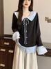 2026 Spring Plus Size Women's College-Style Patchwork Two-Piece Long Sleeve Top
