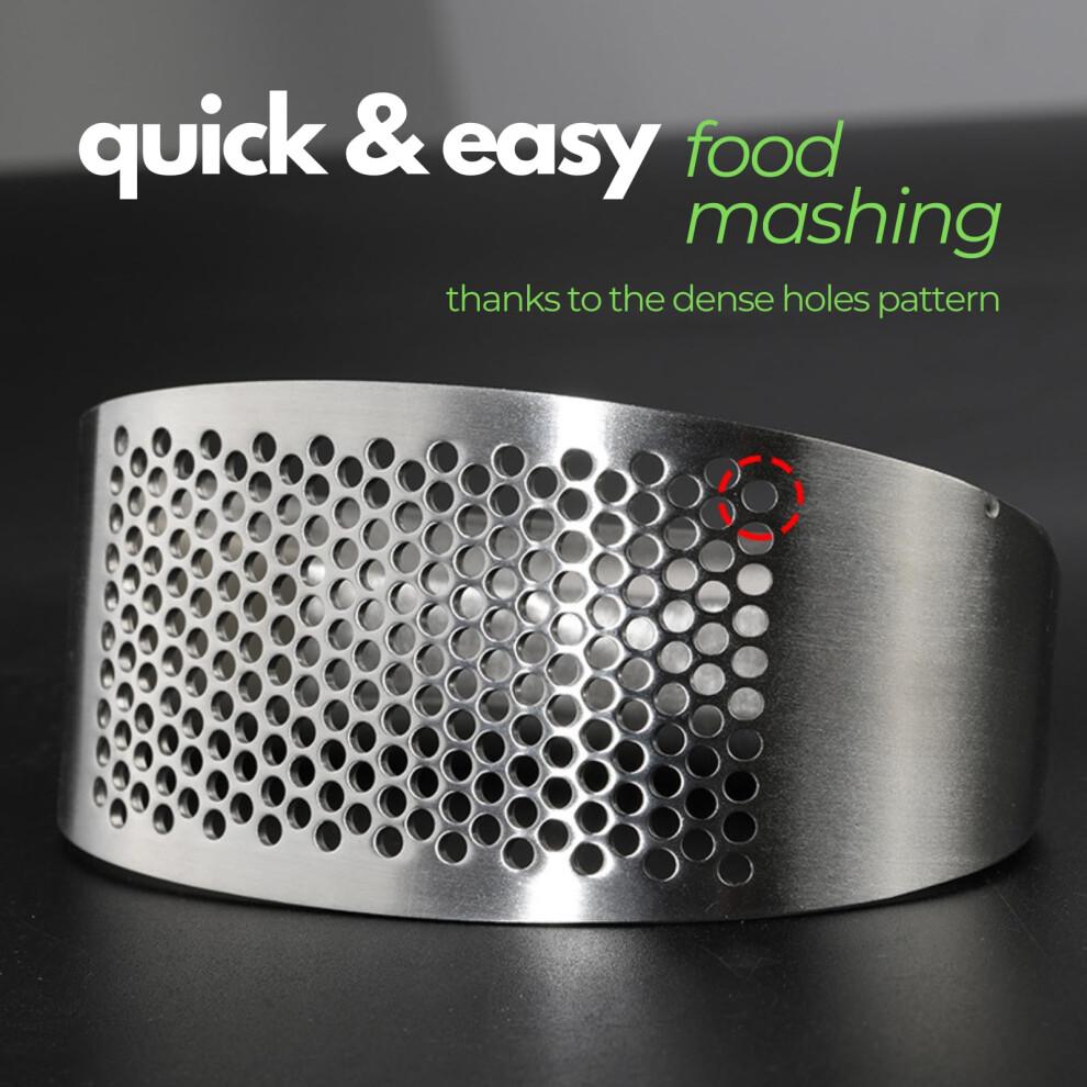 Premium 18/8 Stainless Steel Garlic Press Rocker, 100% Anti-Rust Dishwasher Safe Garlic Crusher with Silicone Garlic Peeler, Easy-to-Clean Mincer