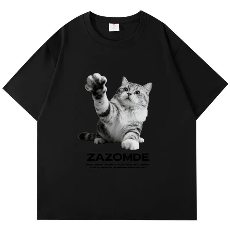 

Fashionable Korean Style Versatile Cute Cat T Shirt Korean Minimalist Street Style Short Sleeve Casual Top Cat Lover Gift 4XL