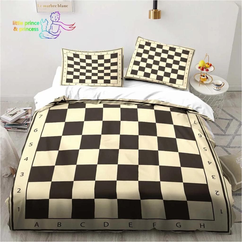 Funny Chess Board Comfortable Duvet Quilt Cover Pillowcase Bedding Set Children Bedroom Decoration Home Textile