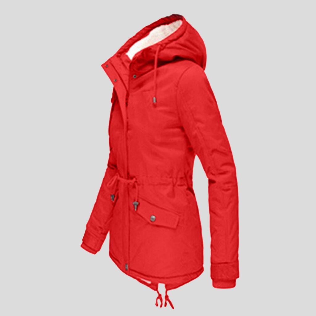 2025 Winter Women's Solid Color Hooded Parka Coat Thick Fleece Lined Cotton Jacket Outerwear
