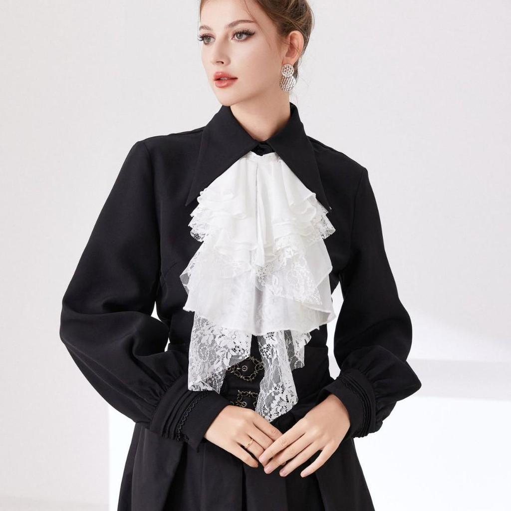 Unisex Retro Lace Ruff Collar Scarf with Artistic Bow Tie Accessory