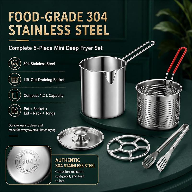 Extra Thick Stainless Steel Deep Fryer Pot Multifunctional Frying Pan For Fried Chicken Egg Oil Drain Noodle Induction Gas Stove