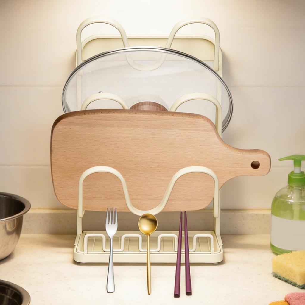 Pot Lid Holder Multi-Tier Stand With Drip Tray Pan And Pot Lid Storage Organizer For Spoon Fork Spatula Soup Ladle Towel Home