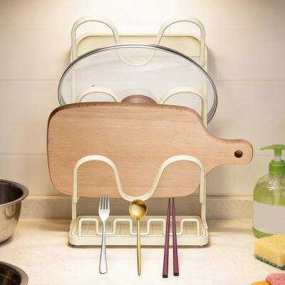Pan Lid Organizer Multi-Tier Space Saving Stand Kitchen Organizer Pot Cover Holder Rack For Spoon Fork Spatula Soup Ladle Towel