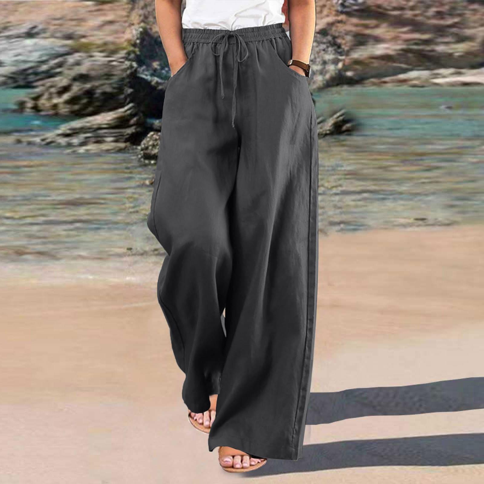 

Omen s однотонные хлопковые льняные брюки с высокой талией, свободные повседневные широкие брюки XXXL