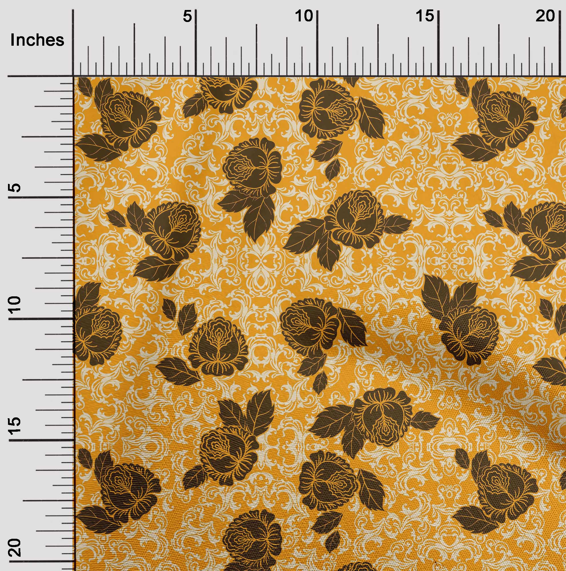 

OneOone Cotton Flex Тканина з листям і трояндами з квітковими принтами на ярдах 40 дюймів 42 Inch Wide - Viscose Chiffon помаранчевий