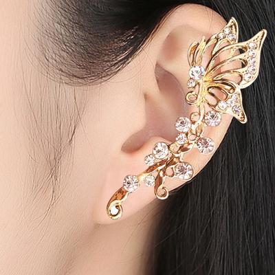 Butterfly Fashion Design Punk Rock Rhinestone Crystal Ear Cuff Wrap Stud Earring Piercing Ear Clips Jewelry