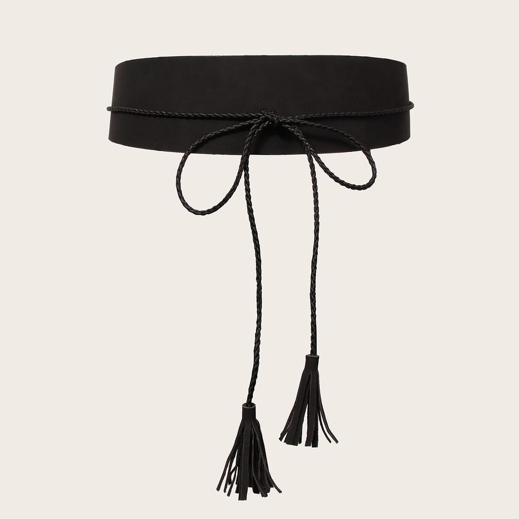 Trendy Boho Fringe Rope Waist Belt Handmade Wide Faux Leather For Casual Women Fashion