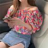 Women's Summer Seaside Holiday Off-shoulder Flower Color Shirts Female Large Size Loose Two Ways To Wear T-shirt Top