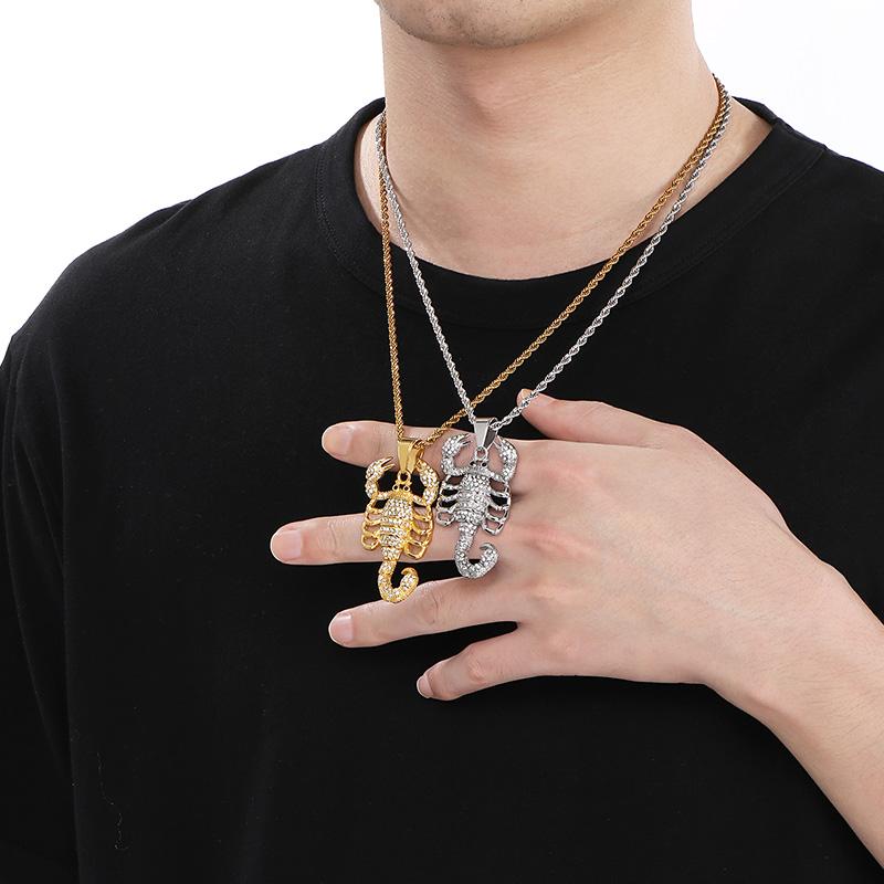 Full Zirconia Big Scorpion Pendant Necklace For Men Women Hip Hop Stainless Steel Trendy Jewelry Golden Animal Accessories Gift