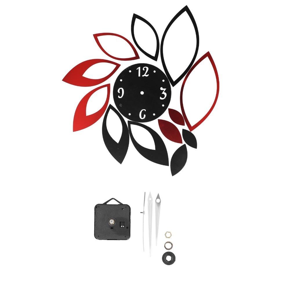 Removable Sticker Mirror Wall Clock Hollow Floral Design Self Adhesive Clock Decal Home Wall Art