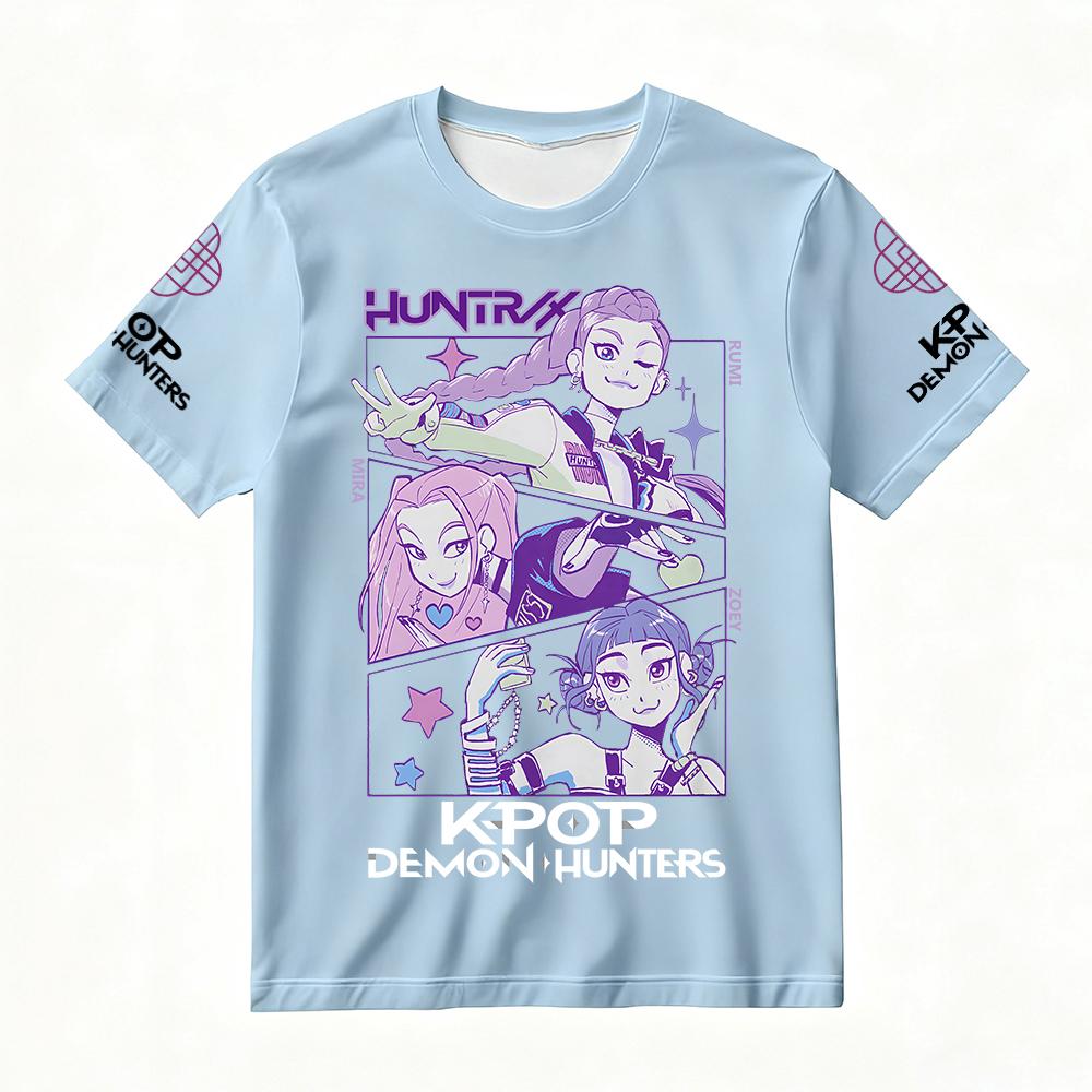 Women's Summer KPop Demon Hunters Graphic T-Shirt Stylish Streetwear Top with Rumi Mira Zoey Character Prints for Trendy Casual