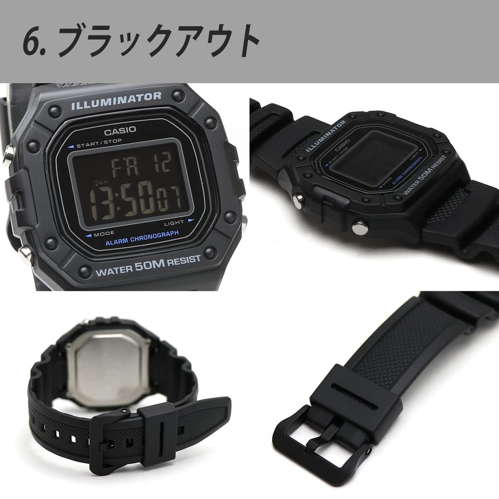 CASIO Square Digital All Black Watch for and Kids School and High School Waterproof W-218H-1B Men, Women, (Middle Students) - Slim, Lightweight,
