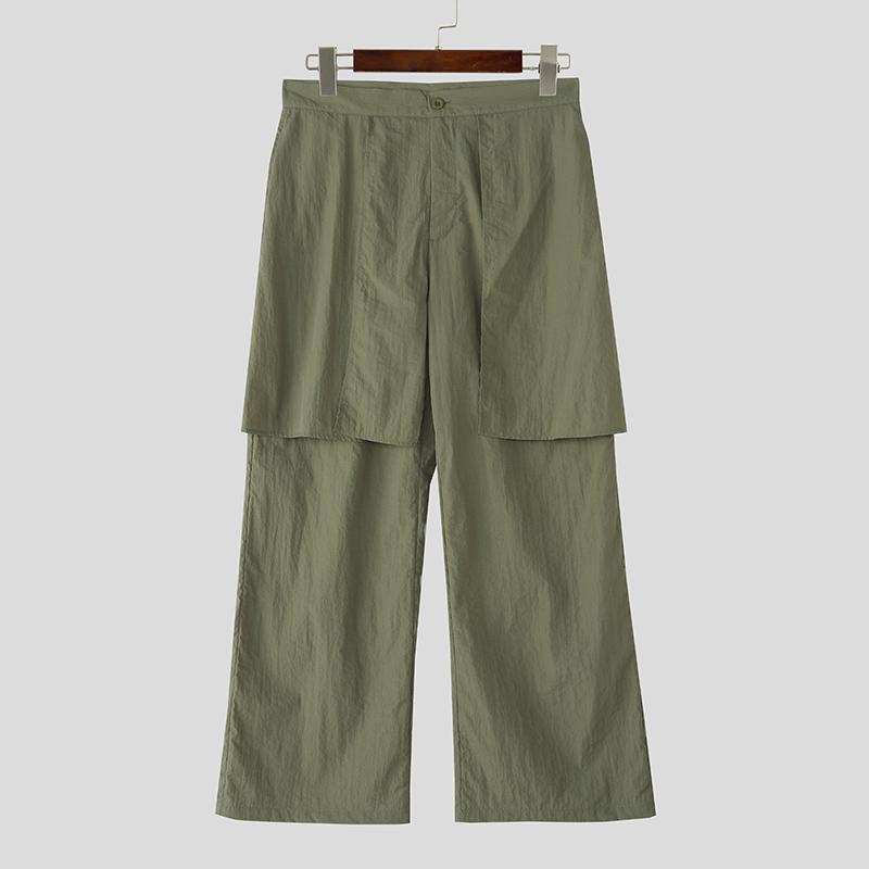 

INCERUN Мужские брюки карго на молнии, однотонные, повседневные, длинные 5XL зелёный