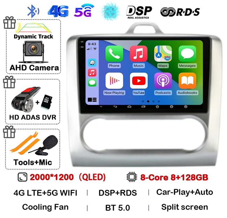 Android 14 Carplay Auto Car Radio For Ford Focus 2 3 Mk2 Mk3 2004 2005-2011 WIFI+4G Multimedia GPS 2 Din Autoradio Player Stereo