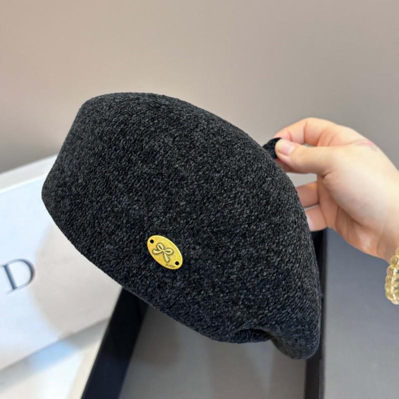 Womens Vintage Irregular Beret Ankle Red Bow Painter Hat Winter