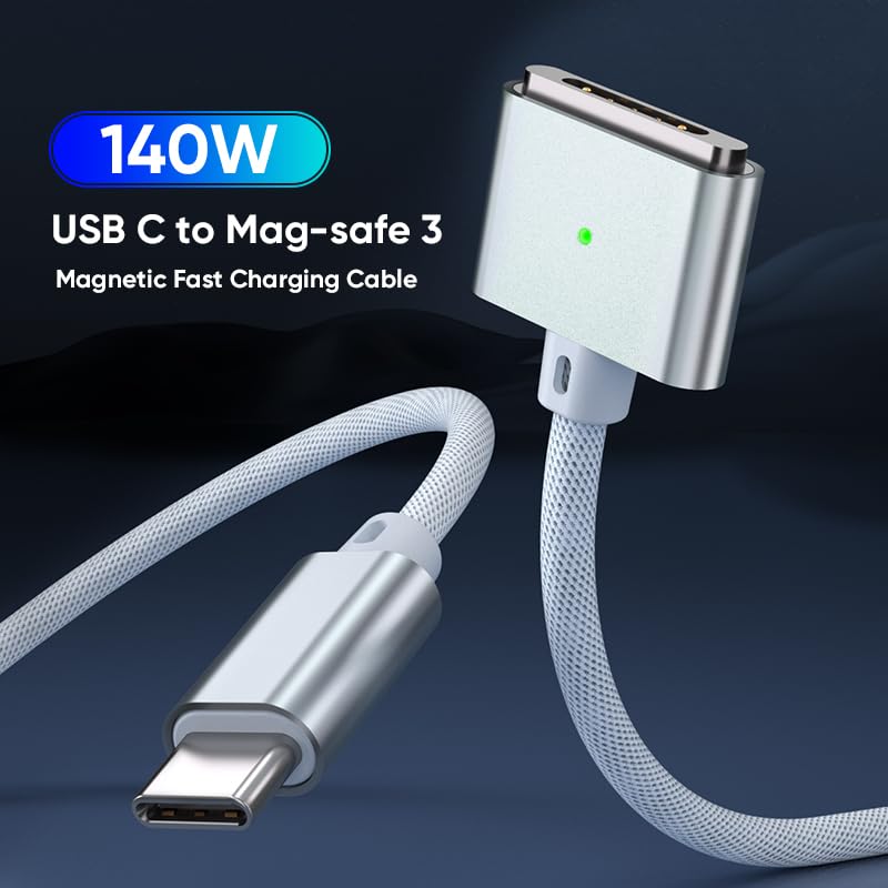140W To 3 Magnetic Charging 2M Super Strong Magnetic Adsorption Charging Cord with Durable Braided Compatible with MacBook Pro MacBook Pro MacBook Air