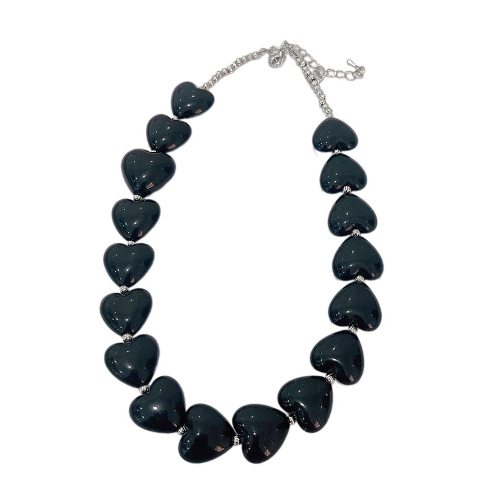 Minimalist Black/Clear Acrylic Heart Pendant Necklace/Bracelet Fashionable Neckchain/Bangle Jewelry for Women Girls