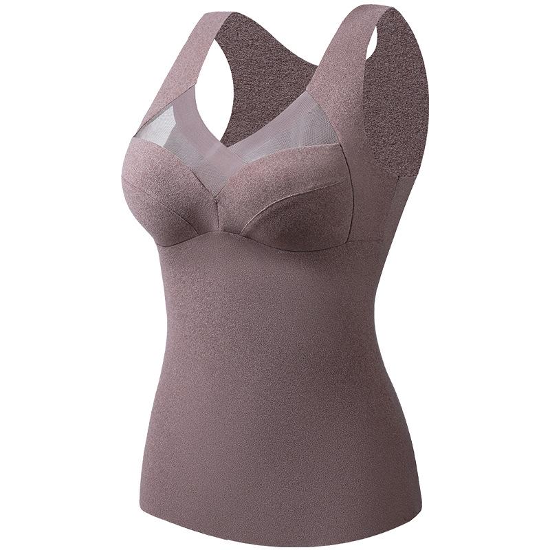 Autumn/Winter Seamless Velvet Vest with Built-in Bra Pads, Slimming Base Layer, Double-Brushed for Warmth.