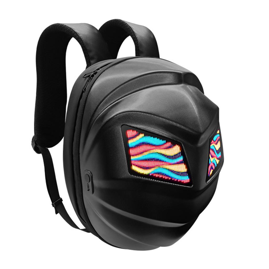 Motorcycle LED Helmet Backpack with Smart DIY Display High Brightness Night Security Expandable USB Powered Rainproof