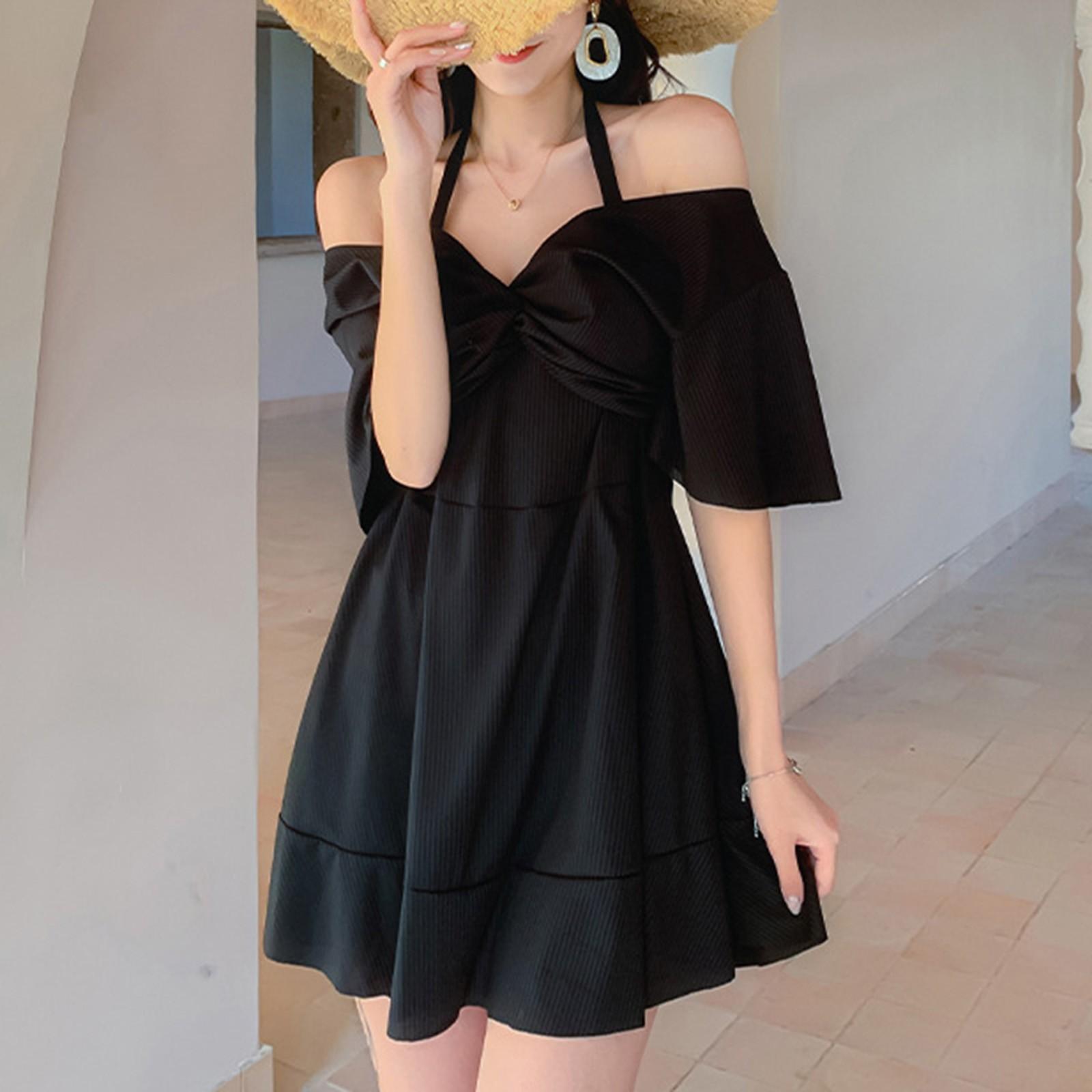 

Женское сплошное пляжное платье с квадратной угловой юбкой, купальный костюм Desire с горячими источниками XL чёрный