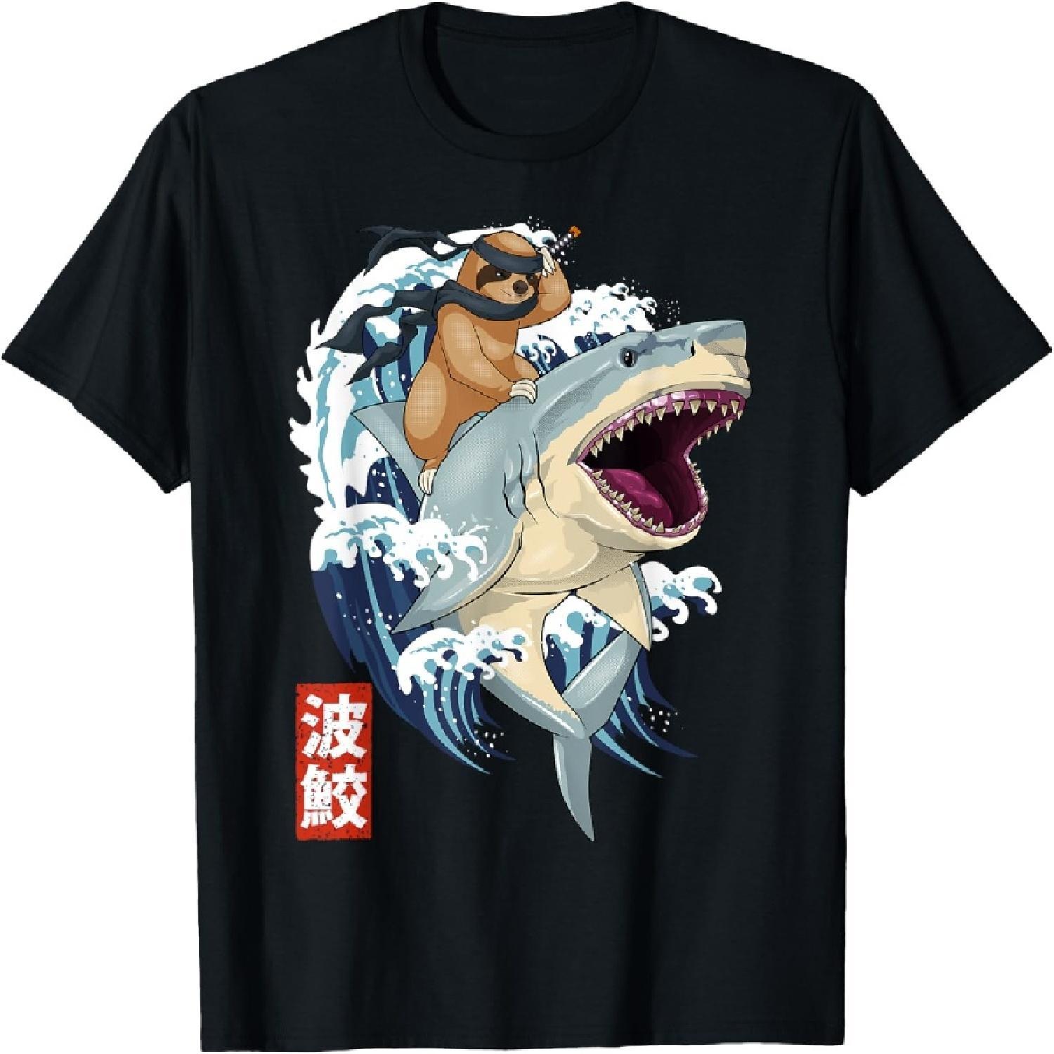 Retro Japanese Samurai Sloth Shark Vintage Kanagawa T-Shirt XXXXXL разноцветный