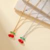Teamer Enamel Cherry Charms Necklace Gold Color Stainless Steel Sweet Choker For Woman Girls Trendy Jewelry Gift Wholesale New