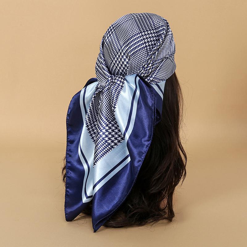 Square Silk Scarf Women Luxury Brand Satin Print Hijab Scarves Muslim Pareo Bandana Female Shawl Wrap Headband Foulard 90*90cm