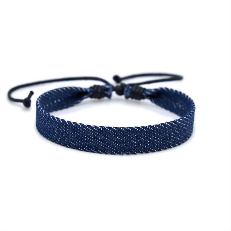 Vintage Star Pattern Blue Literary Denim Fabric Bracelet For Women Men Gothic Ethnic Handwoven Wrist Strap Fashion Jewelry Gift