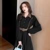 French Retro Slim-Fit Spring Shirt Dress with Waist-Cinching Design and Stylish Coat.