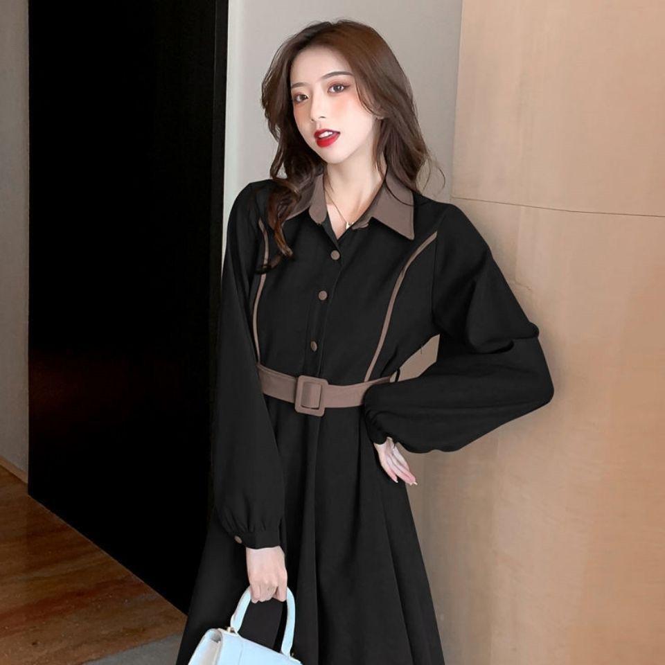 French Retro Slim-Fit Spring Shirt Dress with Waist-Cinching Design and Stylish Coat.