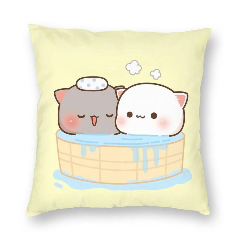 45x45cm Cartoon Cute Peach Blossom Cat Series Pillowcase Living Room Sofa Office Seat Soft Cushion Cover Home Decoration