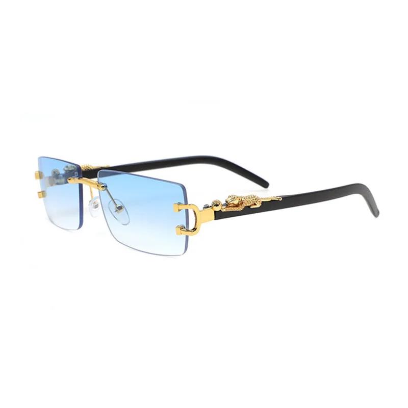 Fashionable Trendy Frameless Rectangular Personalized Sunglasses Metal Leopard Leg Men Women Sun Glasses New Lentes