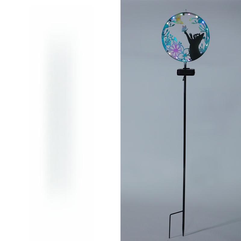 Solar Iron Art Cat & Butterfly Garden Stake Light