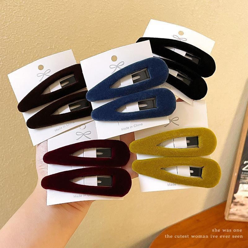 Korean Flocking Water Drop Hair Clips Simple Solid Color Bangs Side Hair Pin Cute Mini BB Clip Women Autumn Winter Hair Accessories