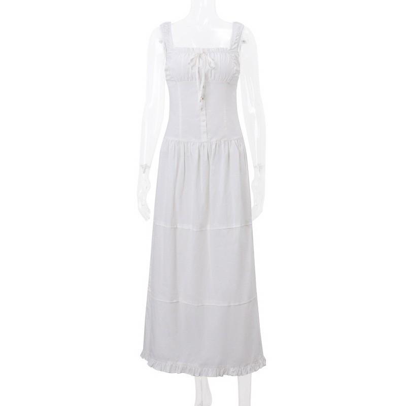 

European and American style French sexy white pure desire long dress women s autumn and winter explosion pleated temperament thin holiday dress S белый