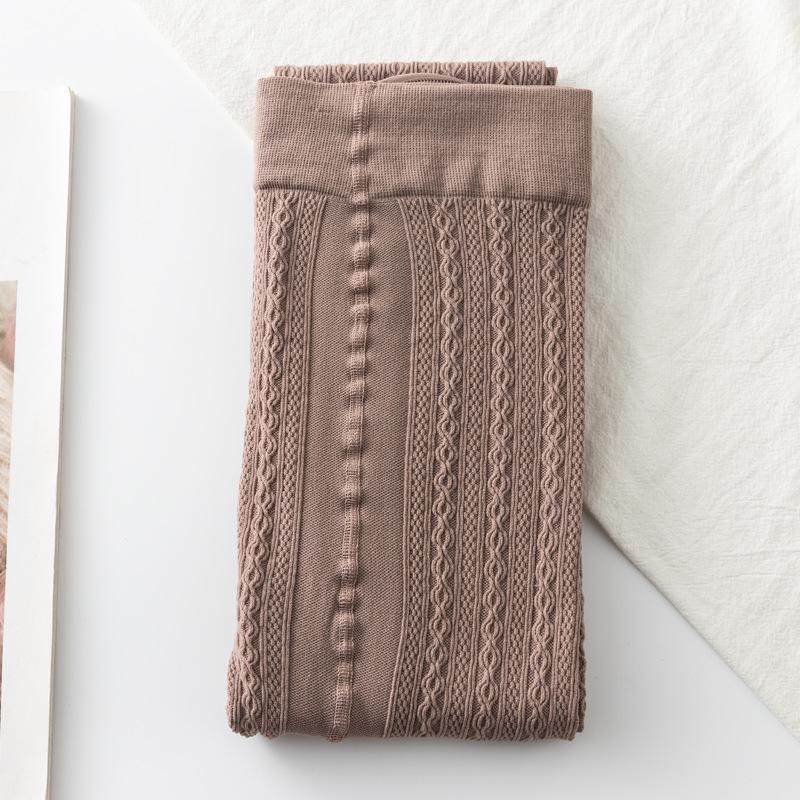 Grey See-through Cable Knit Leggings for Women - Spring & Autumn Thin Style Pantyhose That Stay Up