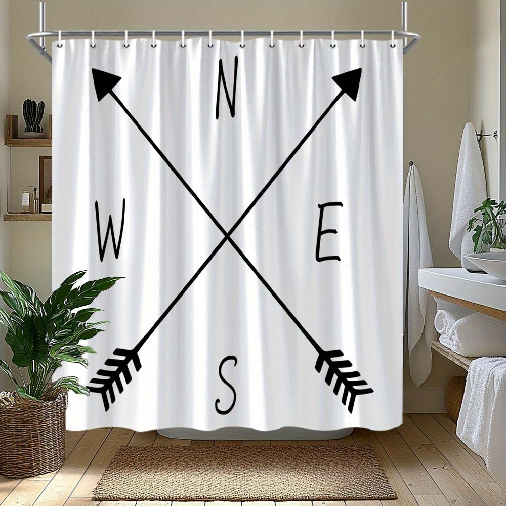 1pc Arrow and compass patterned shower curtain, made of polyester, machine washable, suitable for bathroom decor.