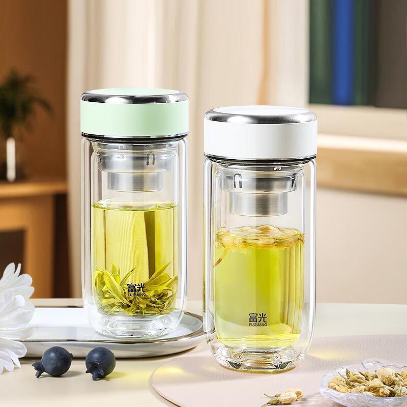 Fuguang Portable Double-Walled Borosilicate Glass Tea Mug
