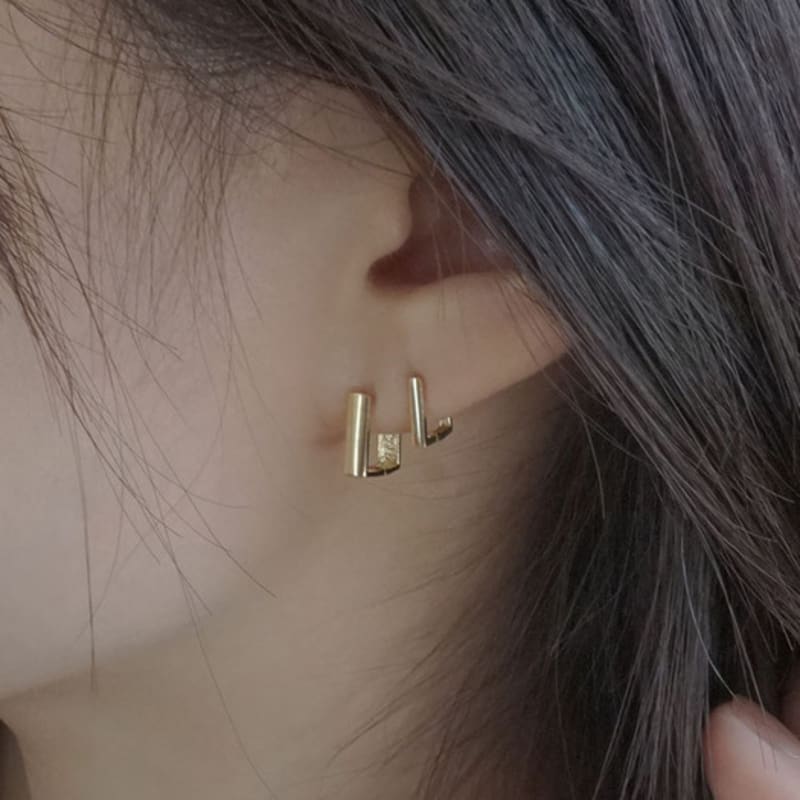 

youngglow 14k square one touch earrings (2size) Rose Gold (Individual)