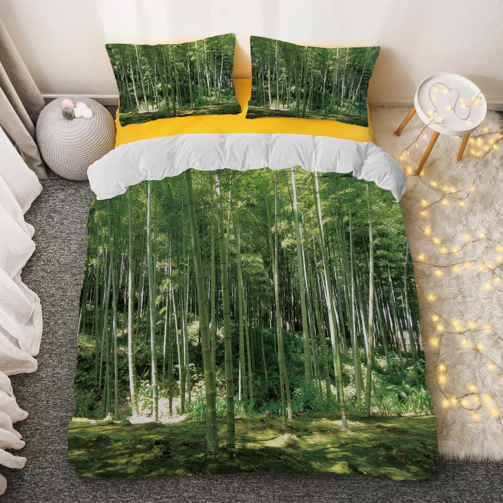 Bambus Dynetrekksett Grønn Natur Plante King Size Polyester Dynetrekk med Putetrekk for Barn Gutter Jenter Sengetøysett