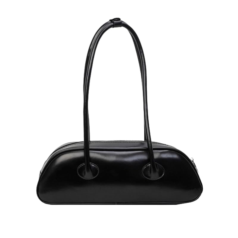 

[APOSITV] ladies tote bag Long handle Plain color pu leather simple black ivory silver (black)
