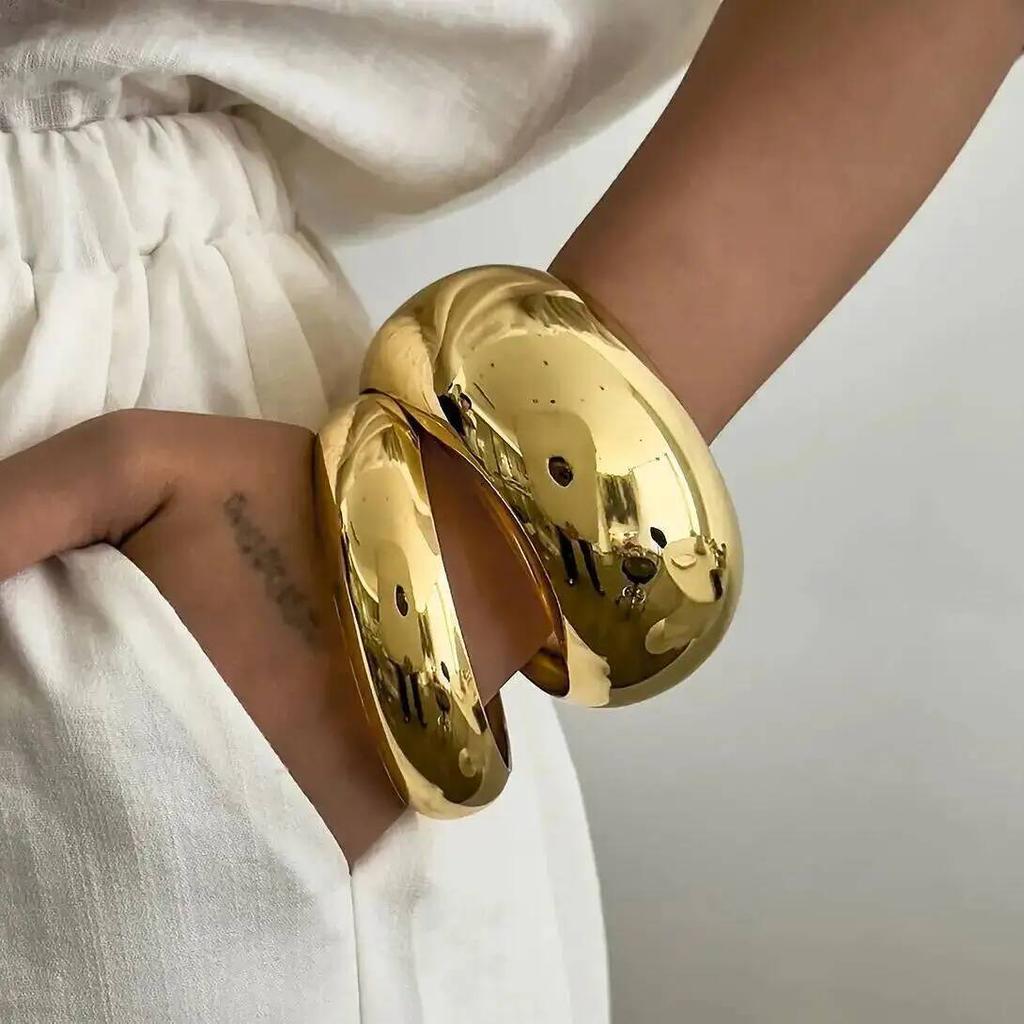 IngeSight.Z Punk Exaggerated Smooth Heavy Metal Chunky Bangle Women Hip Hop Gold Color Round Arm Bracelet Steampunk Jewelry 2026
