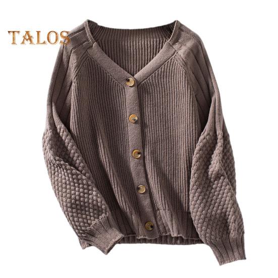 

Женский свитер-пальто с V-образным вырезом и длинным рукавом, однобортный трикотажный свитер-кардиган свободного кроя S хаки